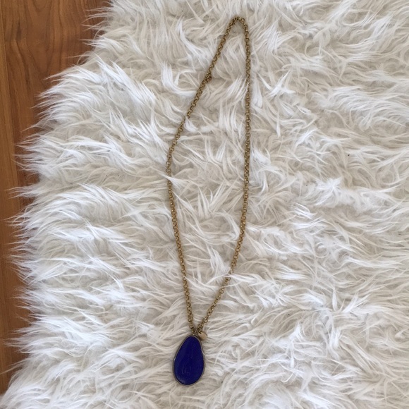 Anthropologie Jewelry - Anthropologie Gold Necklace with Blue Glass Stone